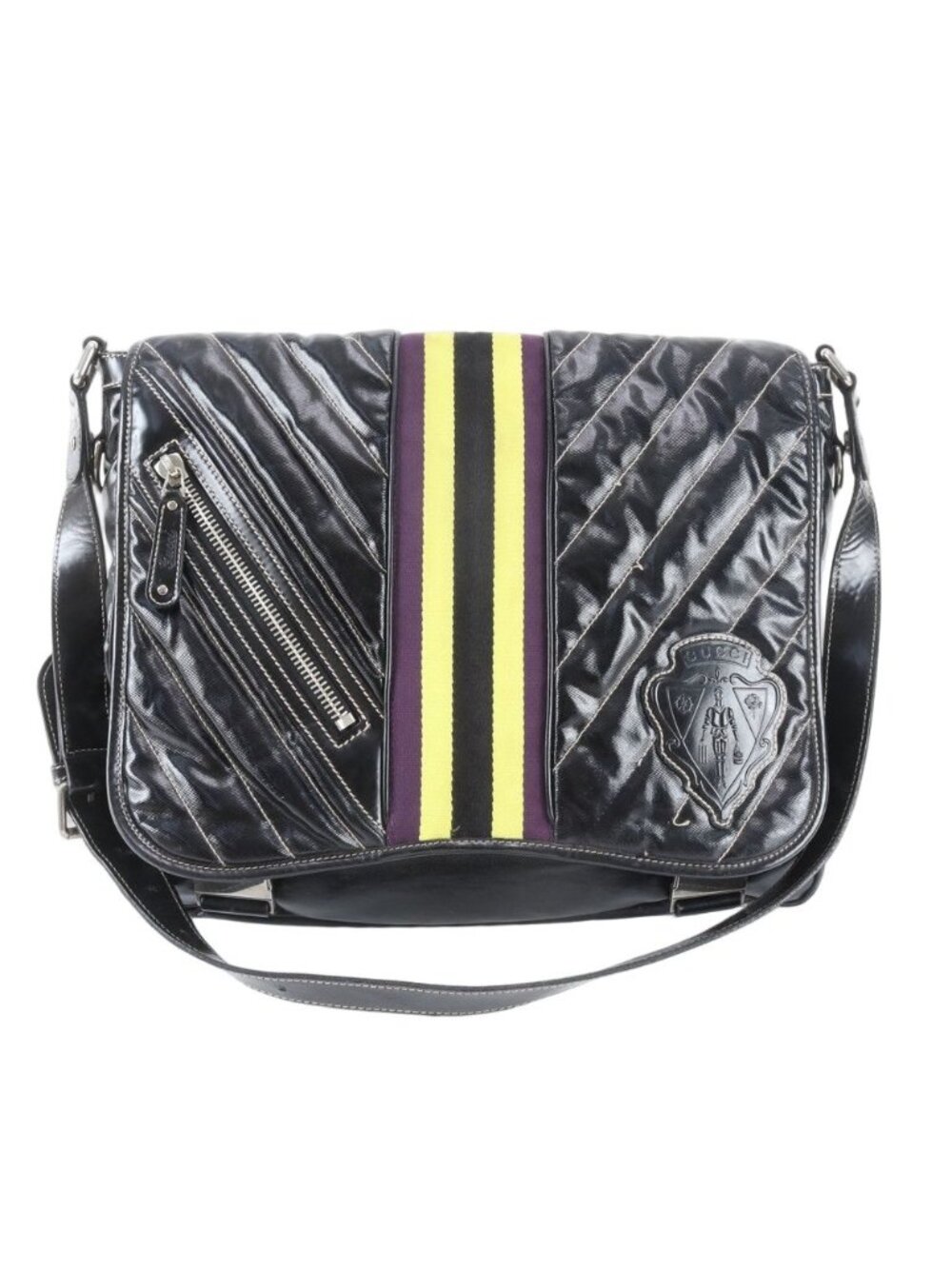 Gucci Crest Emblem Quilted Shoulder Bag Crossbody Messenger Business Black - Picture 1 of 11